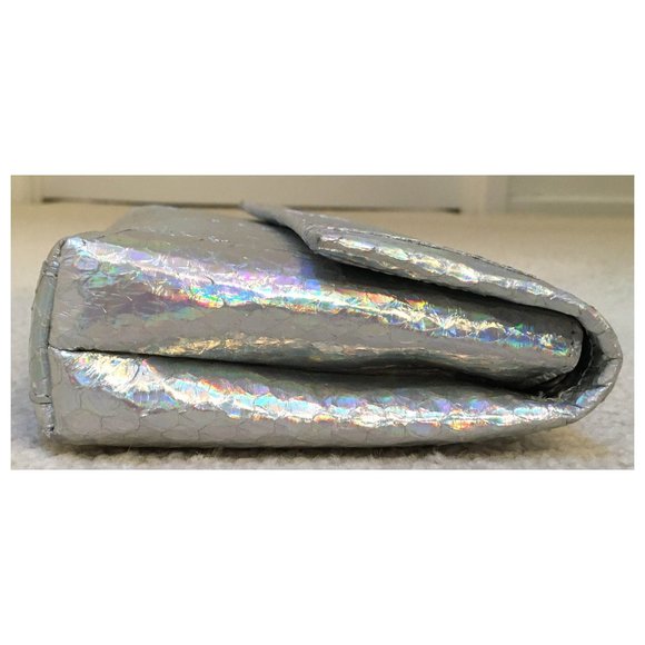 Auth Brand New Nancy Gonzalez GENUINE PYTHON silver mirror Gotham clutch + strap - Picture 8 of 14